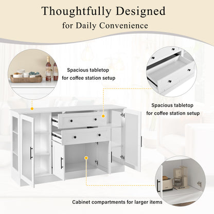 Modern Buffet Cabinet with Storage, 58.3" W Sideboard w/Adjustable Shelves and Drawers for Dining Room, Kitchen, Living Room, Entryway, White