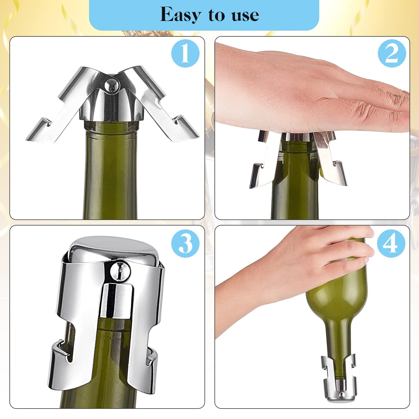 Tessco for you 12 Pcs Stainless Steel Champagne Stopper Bulk Reusable Bottle Sealer Wine Corker Champagne Cork Stopper Saver Plug for Prosecco Sparkling (Silver)