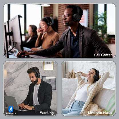 LEVN Bluetooth Headset with Microphone, Wireless Headset with Mic & Mute Button, 60 Hrs Working Time, Noise Cancelling Bluetooth Headphomes 5.3 Multipoint Connect to Cell Phone/Mobile/Laptop/Tablet/PC