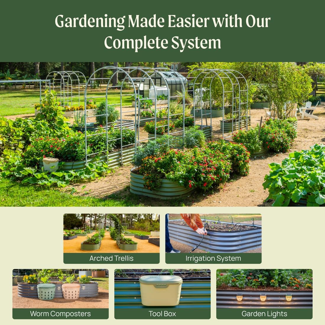 Vego garden 17" Tall 2' x 12' Giant Modular Metal Raised Garden Bed Kit, Large Metal Planter Box for Vegetables, Flowers, Herbs, Pearl White