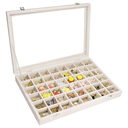 Vicoter Velvet Jewelry Tray 48 Compartments Jewelry Display Organizer with Transparent Cover Rings, Earrings, Necklaces, Pendants Storage Box for Girls, Wives, Mothers, Women
