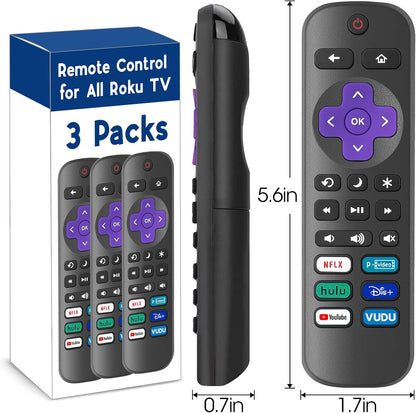 3 Pack Replacement Remote Control for Roku TV - Compatible With TCL, Hisense, Onn, Sharp, Philips (Not for Stick, Box or Speaker)