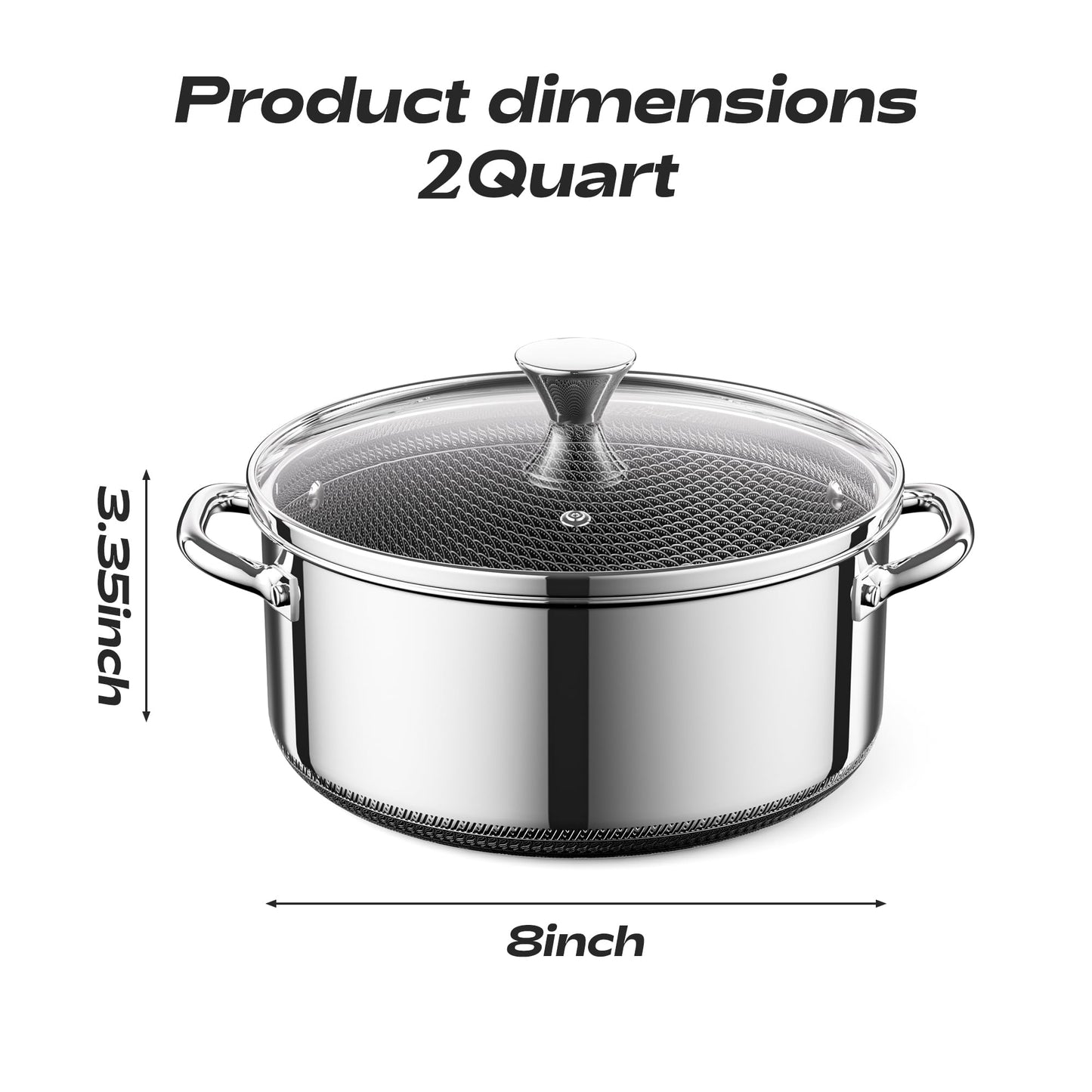ZEROPAN Hybrid Nonstick 2-Quart Stockpot,8 Inch Stainless Steel Stockpot with Glass Lid,PFAS PFOA PTFE Free, Dishwasher-Friendly, Oven-Safe Up to 600°F,Non-stick Soup Pot Compatible with All Cooktops