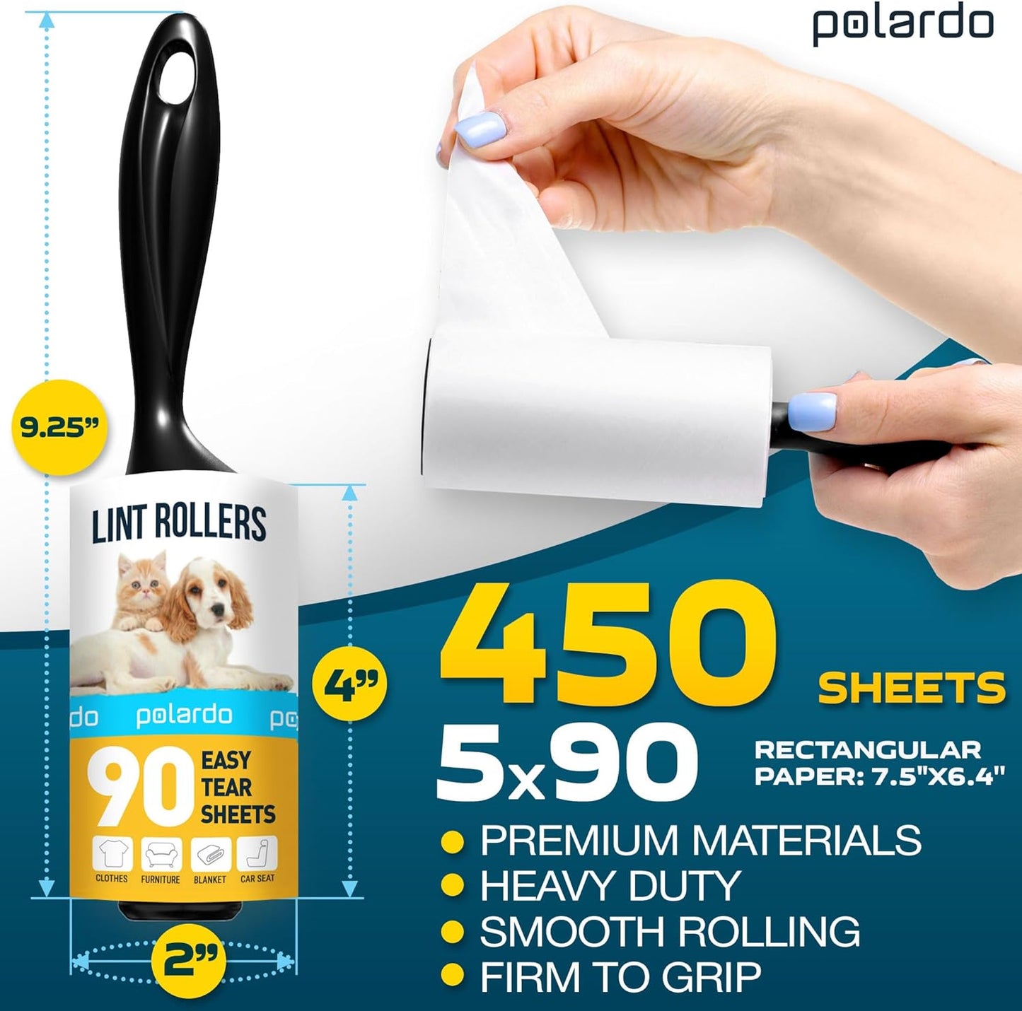 Skiennix Lint Rollers - Effective Pet Hair Remover for Couch, Clothes & Furniture - 5 Large Sticky Rollers
