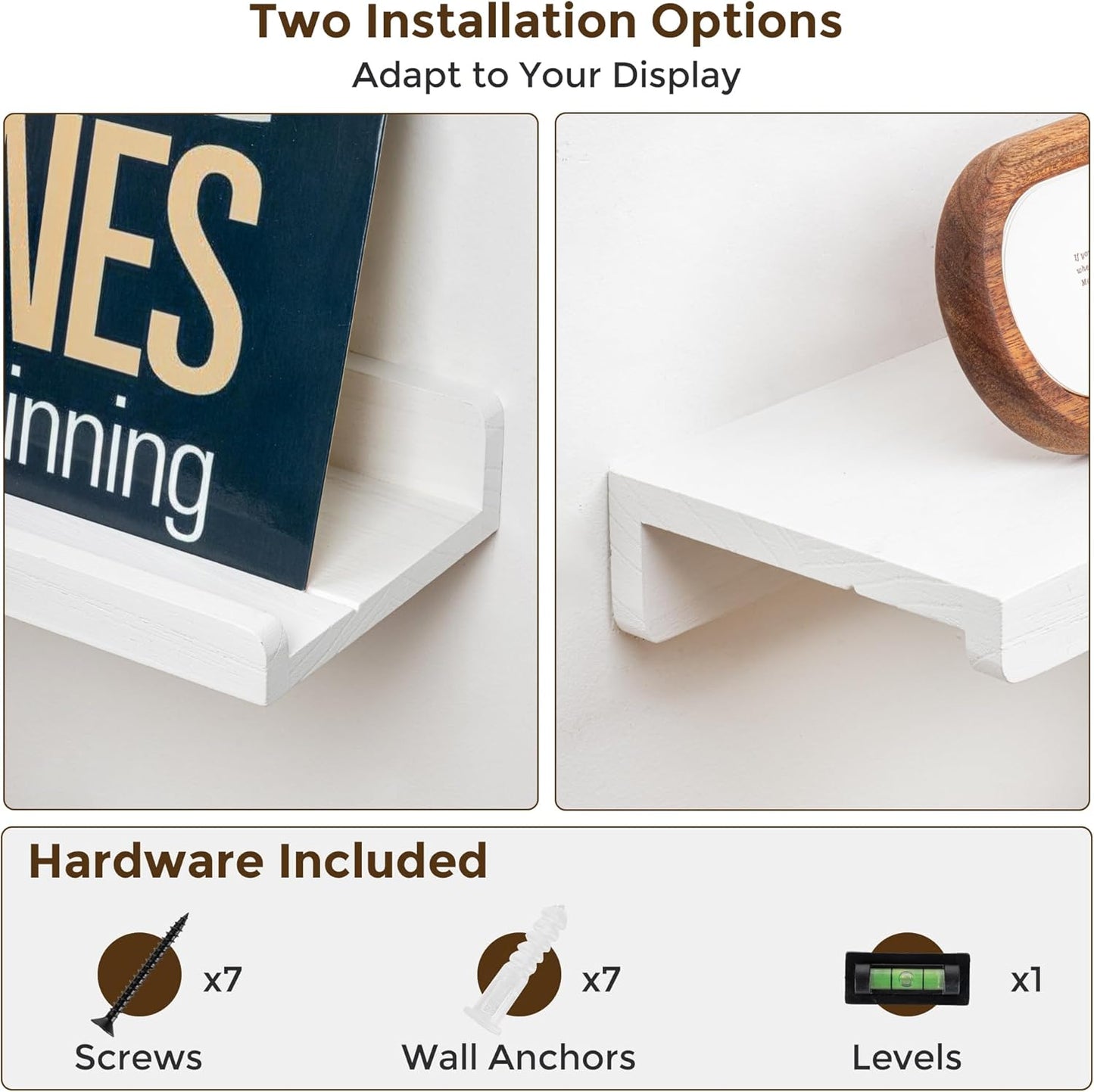 16 inch Set 3, Floating Shelves for Wall, Solid Wood Picture Ledge Shelf for Wall Storage, Nursery Book Shelves