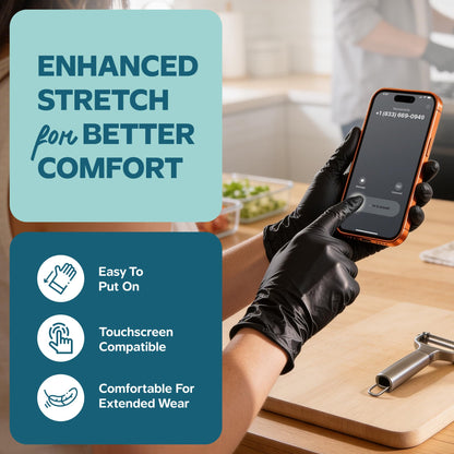 Comfy Package GUSTO Black Nitrile Gloves [100 Count] 6 Mil, HEAVY DUTY Disposable Gloves for Food Prep, Cooking, Tattoo, Cleaning – Latex-Free, Powder-Free, Textured Fingertips - Medium (Formerly