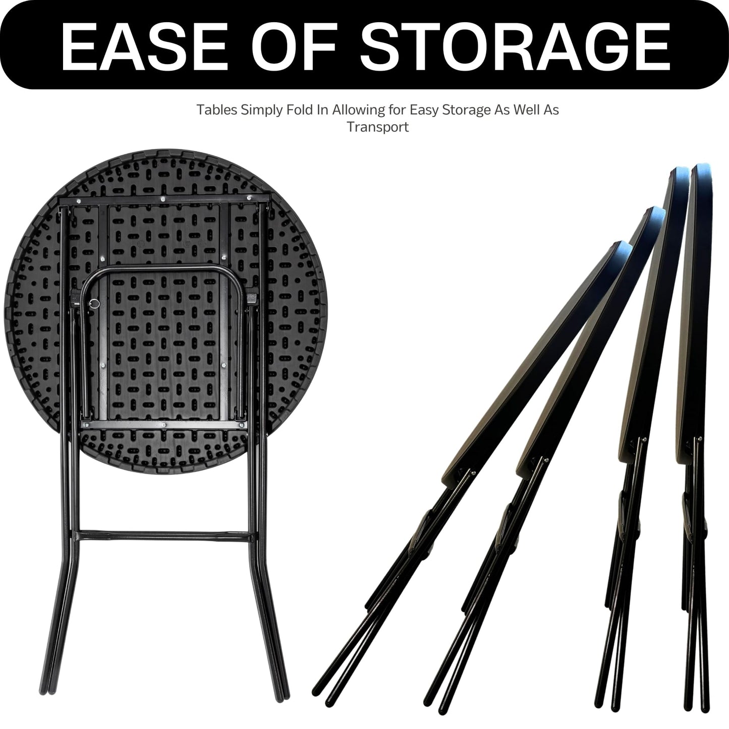 BTEXPERT Set of 5, 32" Round 43" Bar High Top Folding Table Commercial Portable for Drink Patio Banquet Card Plastic Coffee Dining Cocktail Wedding Party Event Home Kitchen Outdoor Black