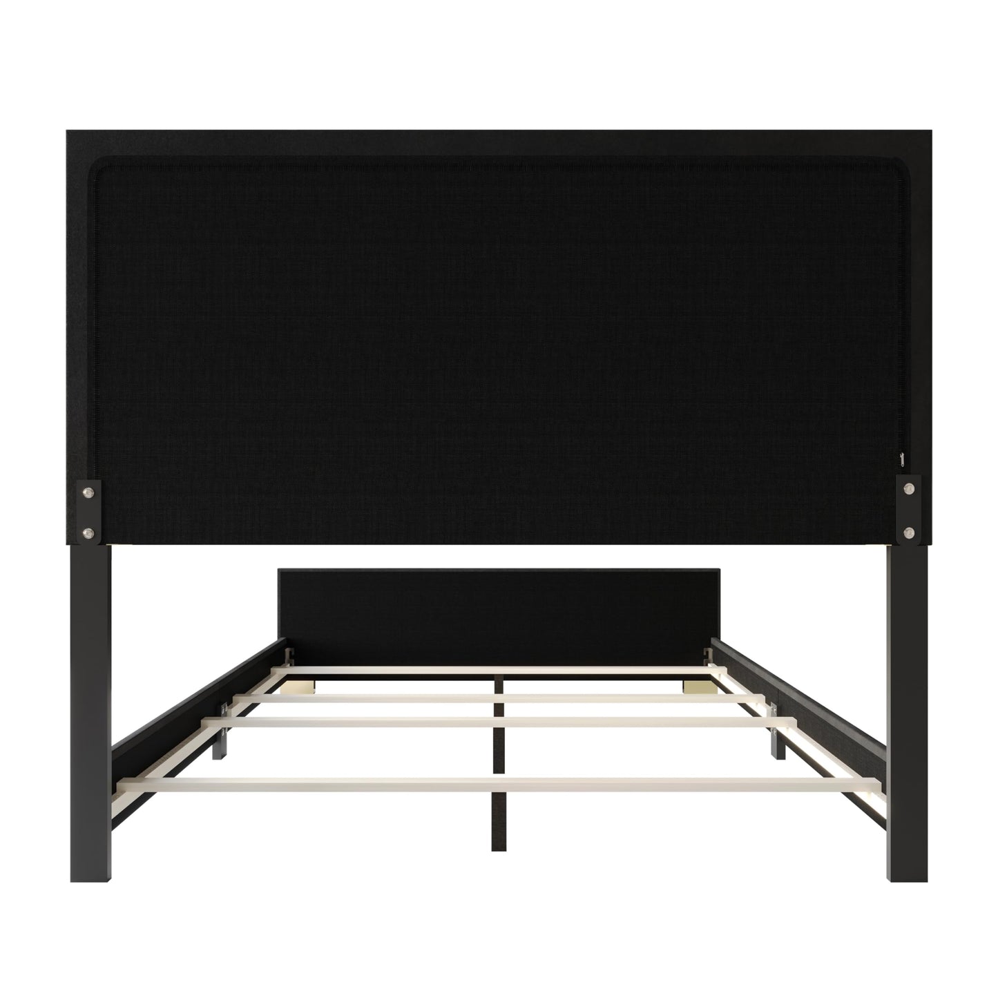 HOME DESIGN Olathe King Size Upholstered Panel Bed Frame, Vertical Channel Tufted Headboard with Gold Metal Accent, Velvet Fabric, Platform Design, Box Spring Required, Black