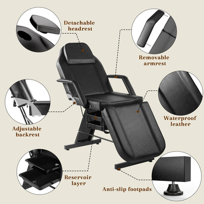 KIIUMI Tattoo Chair for Client, Esthetician Facial Bed with Hydraulic Stool, Lash Massage Table with 2-Tray, Multi-Purpose Black Lash Bed for Artist Spa Salon Beauty Equipment, Black