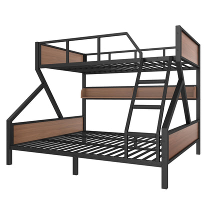 Bellemave Queen Over King Size Bunk Bed with Storage Shelves and LED Lights,Heavy Duty Adult Bunk Beds with Angled Ladder,Metal Queen Bunk Bed,Black