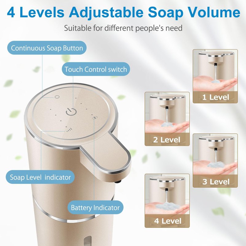 Gotofine Automatic Liquid Soap Dispenser,4-Level Adjustable, Wall Mount,USB Rechargeable,12.8oz/ 380ml,Touchless Hand & Dish Soap Dispenser for Bathroom, Kitchen,Hotel, Restaurant