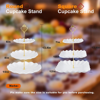 Wgbon 10 Pack Dessert Table Display Set, 4 Sets 3 Tier Cupcake Stand, 6 Pcs Food Serving Trays, Tiered White Plastic Cup Cake Tower for Birthday Baby Shower Wedding and Tea Party Supplies (10, Large)
