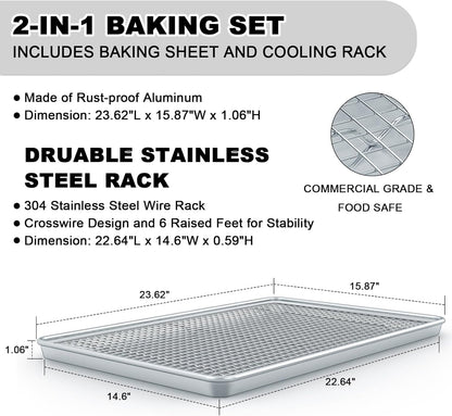 Natural Aluminum Baking Sheet Set by [Brand Name] - 24 Inch Extra Large Nonstick Cookie Trays | Commercial Quality & Warp Resistant