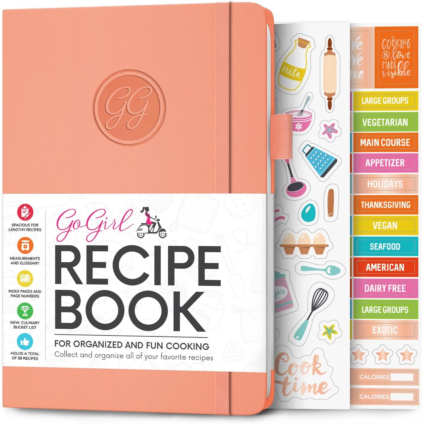 GoGirl Recipe Book – Blank Cookbook to Write In Your Own Recipes – A5, 58 Recipes Total - Peach Pink