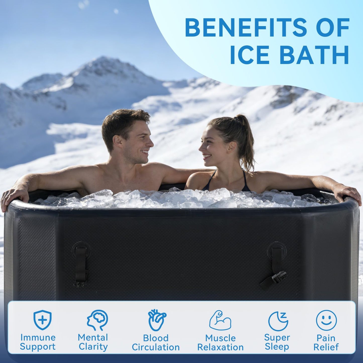 SunSwell XXL Ice Bath Tub for Athletes, Portable Bathtub, Inflatable Cold Plunge Tub with Cover& Pump,193-Gallon Long-Lasting Insulation, Water-Absorbent Mat, for Outdoor & Indoor Use