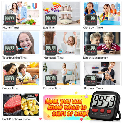 Antonki 2 Pack Digital Timer for Kids, Magnetic Countdown Kitchen Timers for Cooking, Egg, Classroom, Teacher, Exercise, Study, Oven - Battery Included