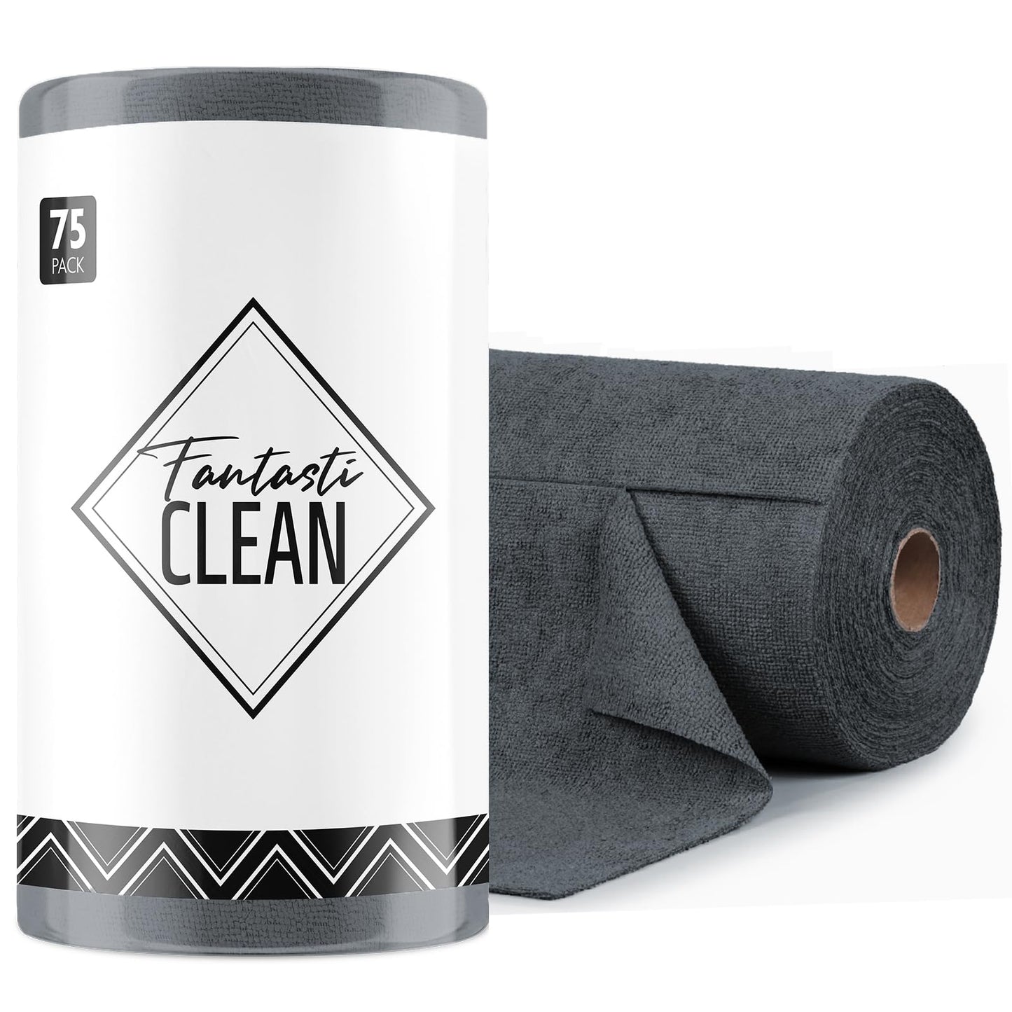 Fantasticlean Microfiber Cleaning Cloth Roll -75 Pack, Tear Away Microfiber Towels, 12" x 12", Reusable, Washable, Scratch Free, Ultra Absorbent for All-Around Cleaning Supplies (DimGray)