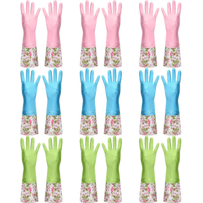 Mimorou 9 Pairs Household Dishwashing Rubber Gloves Long Cuff and Flock Lining Cleaning Gloves Reusable Waterproof