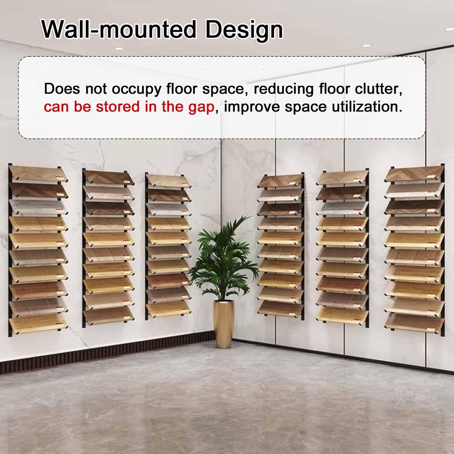 Floor Tile Sample Rack,Wall-Mounted Tile Sample Display Stand, 10-Tier Metal Rack for Retail, Heavy-Duty Floor Tile Holder, Space-Saving Wooden Shelf, 55.12x10in Storage Solution, Perfect fo