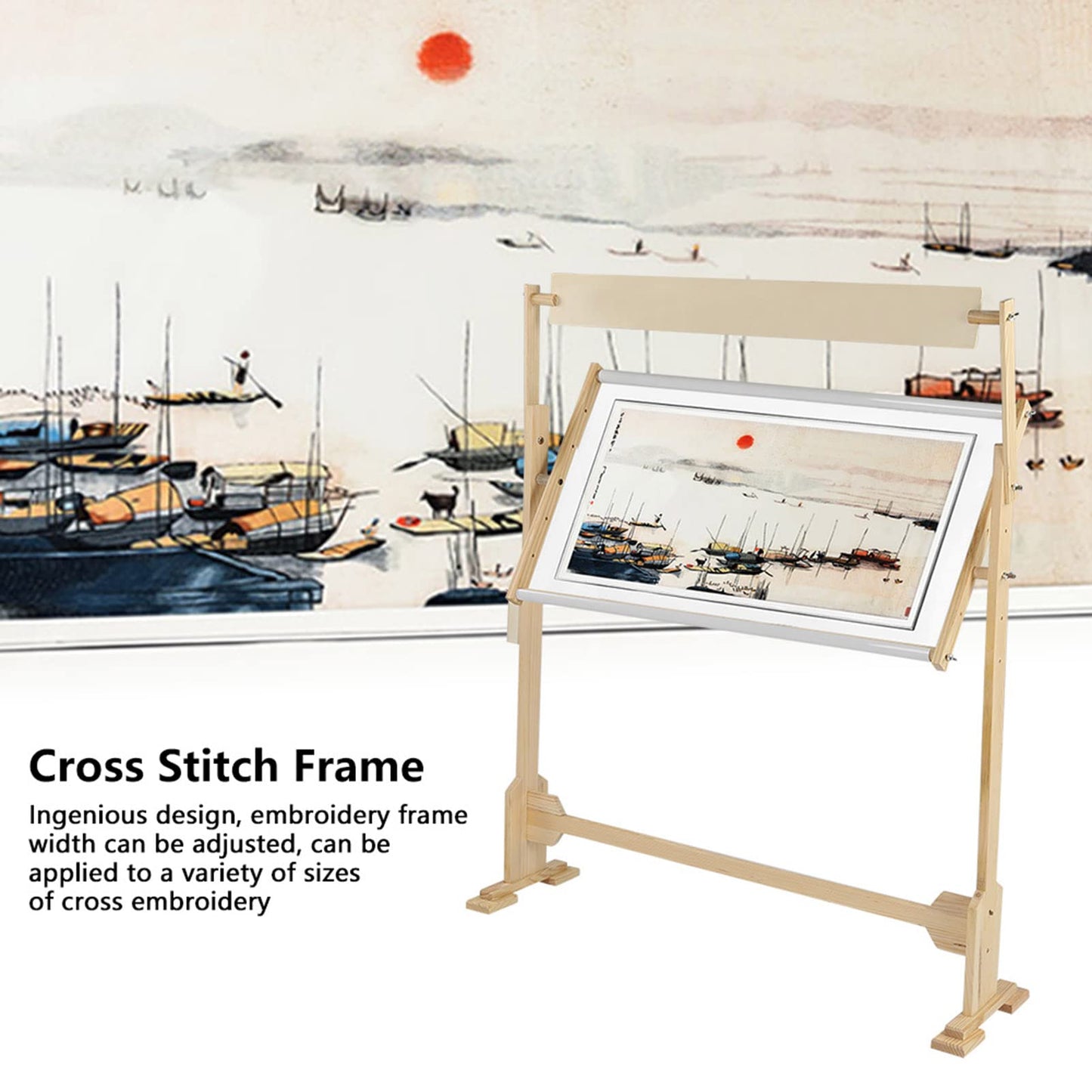 Adjustable Embroidery Stand, Large Size Wood Frame Embroidery Hoop Stand Rotated Cross Stitch Stand for Cross Stitch Needlework Sewing Tools