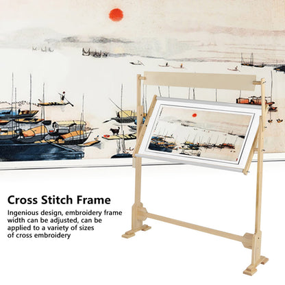 Adjustable Embroidery Stand, Large Size Wood Frame Embroidery Hoop Stand Rotated Cross Stitch Stand for Cross Stitch Needlework Sewing Tools