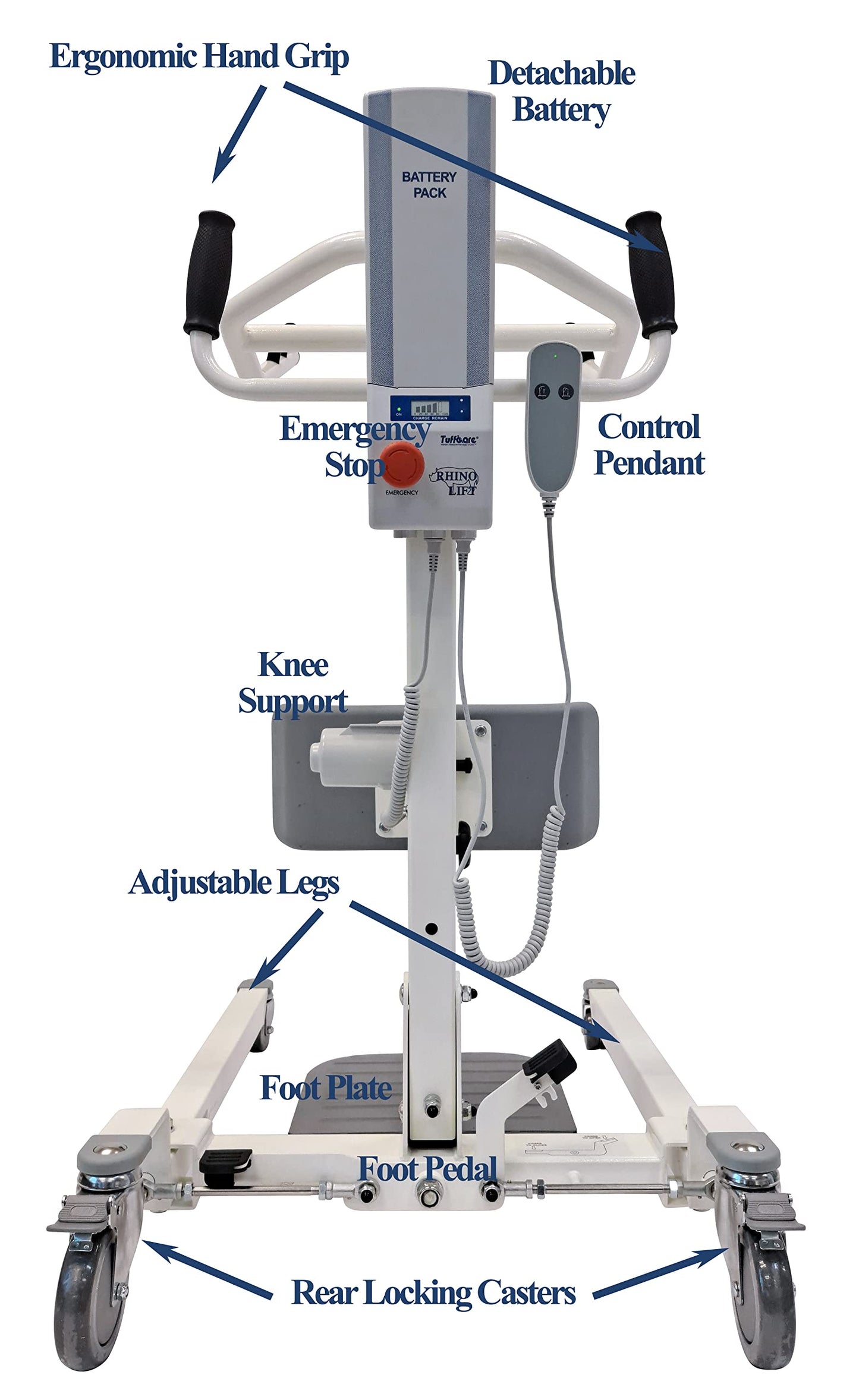 Tuffcare Stand Up Electric Patient Lift - Sit to Stand, Standing Lift, Rhino Lift with Manual Low Base - with Standing Sling (Medium) and Buttock Strap, 380 lb. Weight Capacity