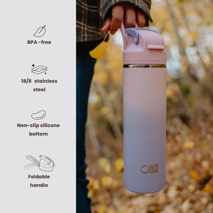 OISIZ Insulated Water Bottle 24 oz with 2 in 1 Spout and Straw Lid,One Click Safety Lock,100% Leakproof,Keep Cold 24H,Vacuum Stainless Steel Water Bottle for School,Travel and Sports,Dishwasher Safe