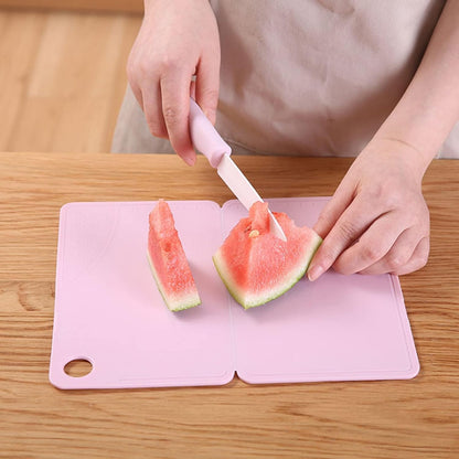 Small Cutting Board, Folding Plastic Cutting Board with Juice Grooves, Mini Pink Fruit Cutting Board