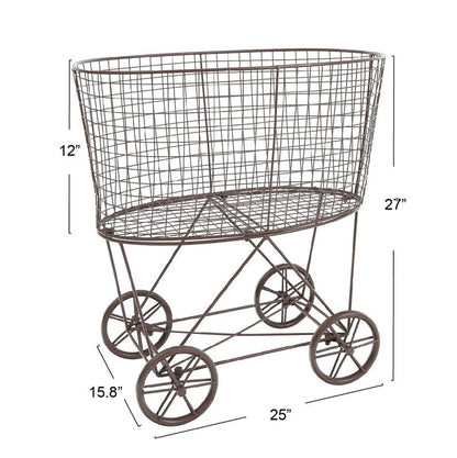 Creative Co-Op Vintage Reproduction Metal Laundry Basket on Wheels, Rust