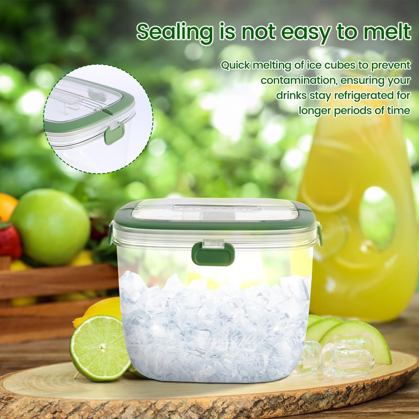Ice Bucket with Lid and Tong Sealed,5L Ice Cube Bucket,Portable Ice Bucket Container Wine Bucket with Handle,Ice Storage Bin for Cocktail Freezer Bar Parties Barbeque Camping, Green