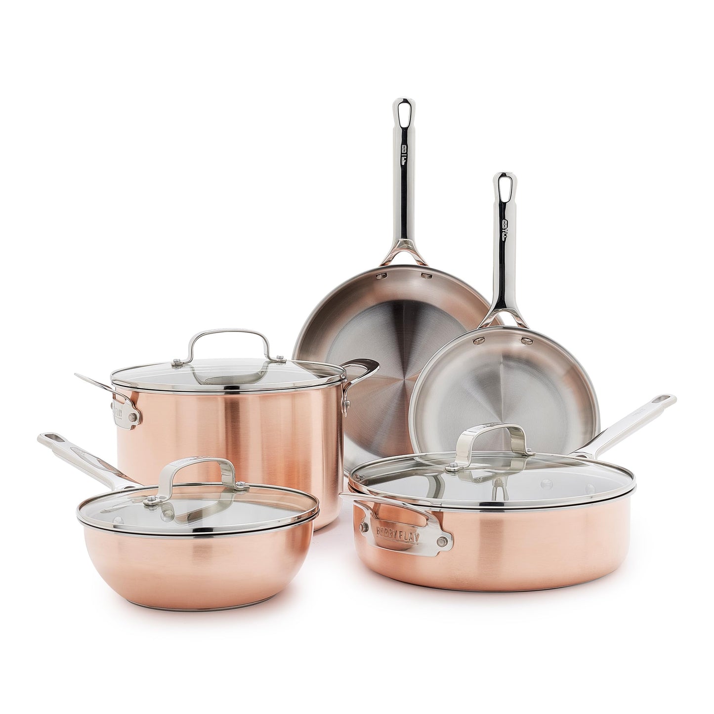 GreenPan x Bobby Flay 8 Piece Copper Clad Pots & Pans, Induction Ready Cookware, Measurement Markings, Stainless Steel Base & Interior, Oven Safe to 500˚F