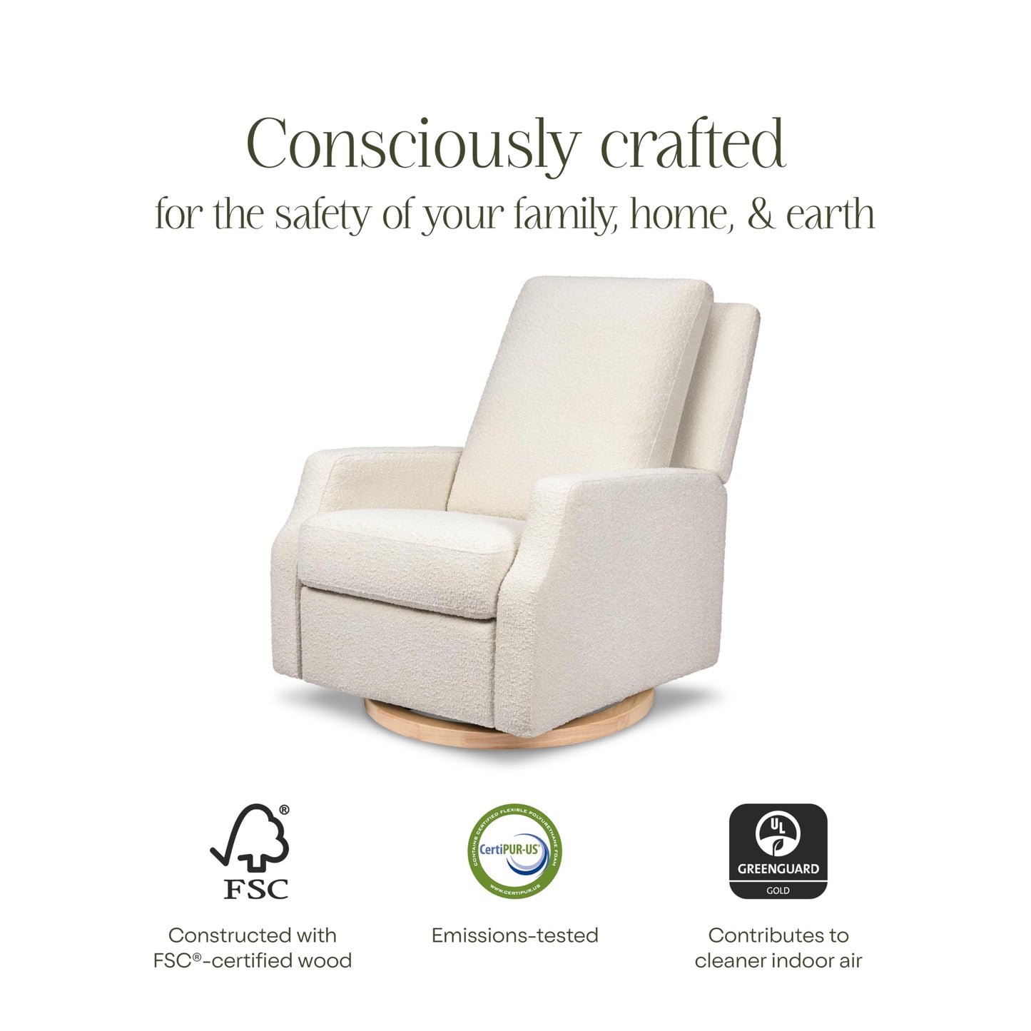 Namesake Crewe Glider Recliner Nursery Chair - GREENGUARD Gold & Certi-PUR US Certified Rocker Recliner - Glider Rocking Chair for Nursery & Living Room - Electronic, 270° Swivel, Ivory Boucle