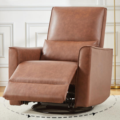 GAOMON Swivel Rocking Recliner Chair, Manual Leather Recliner Glider with Lumbar Support & Padded Armrest, Comfortable Rocker Nursery Single Sofa for Living Room and Bedroom (Brown)