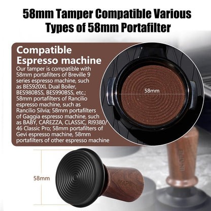IKAPE 58.35mm Espresso Tamper, Spring-loaded Calibrated Tamper with Walnut Handle, Titanium Ripple Plating Base, Fits for Over 58mm Espresso Machine Bottomless Portafilter