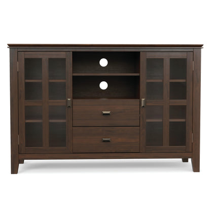 SIMPLIHOME Artisan TV Stand - 53 inch Wide Solid Wood Tall Media Console in Natural Aged Brown, Contemporary Entertainment Center for Living Room for TVs up to 60 Inches with Cable Management