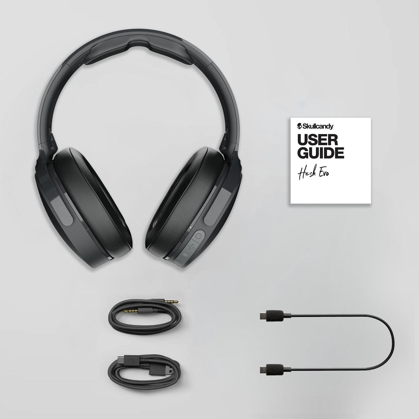 Skullcandy Hesh Evo Wireless Over-Ear Bluetooth Headphones with Extra USB-C Charging Cable, Noise Isolating, 36 Hours Battery, Foldable Lightweight Design, Microphone for iPhone Android - Bone
