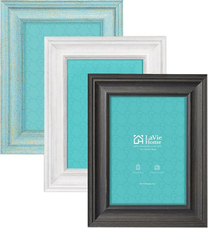 LaVie Home 5x7 Picture Frames - Rustic Wood Grain Photo Frame Set (3 Pack, Assorted Colors)