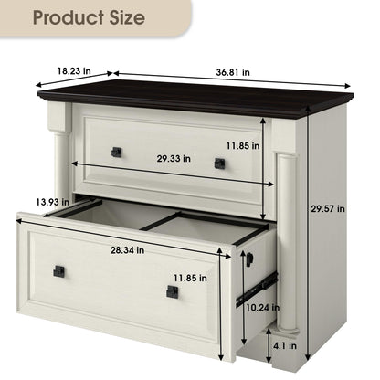 2-Drawer Roman Column File Cabinet, 36.8″ Wide Lateral File Cabinet with Hanging Folders, Fits Letter Legal A4 Size, Elegant Classic Design Home Office Boss Room Printer Stand, White and Brown top