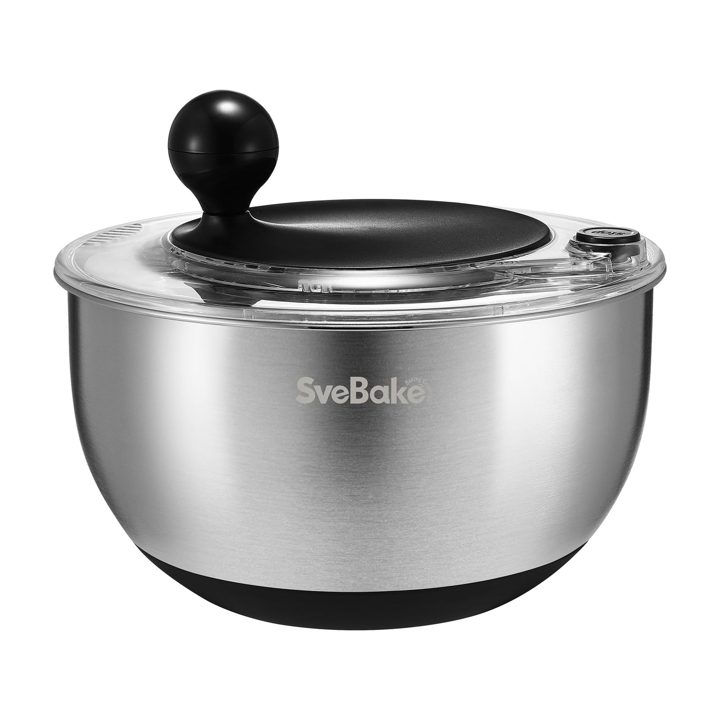 SveBake 5.3Qt Stainless Steel Salad Spinner with Stop Button, BPA-Free Vegetable Lettuce Spinner, Transparent Lid & Drainage Hole, Non-Slip Base, Dishwasher Safe Fruit Washer