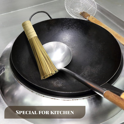 2 12 Inches Pcs Bamboo Wok Brush Bamboo Kitchen Cleaning Brush Pot Scraper Scrubber Dish Pan for Cooking Skillet Grill