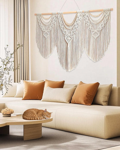 Gliterra Large Macrame Wall Hanging Handmade Boho Tapestry 43"x32" - Wall Art Decor for Living Room, Bedroom, Wedding (beige)