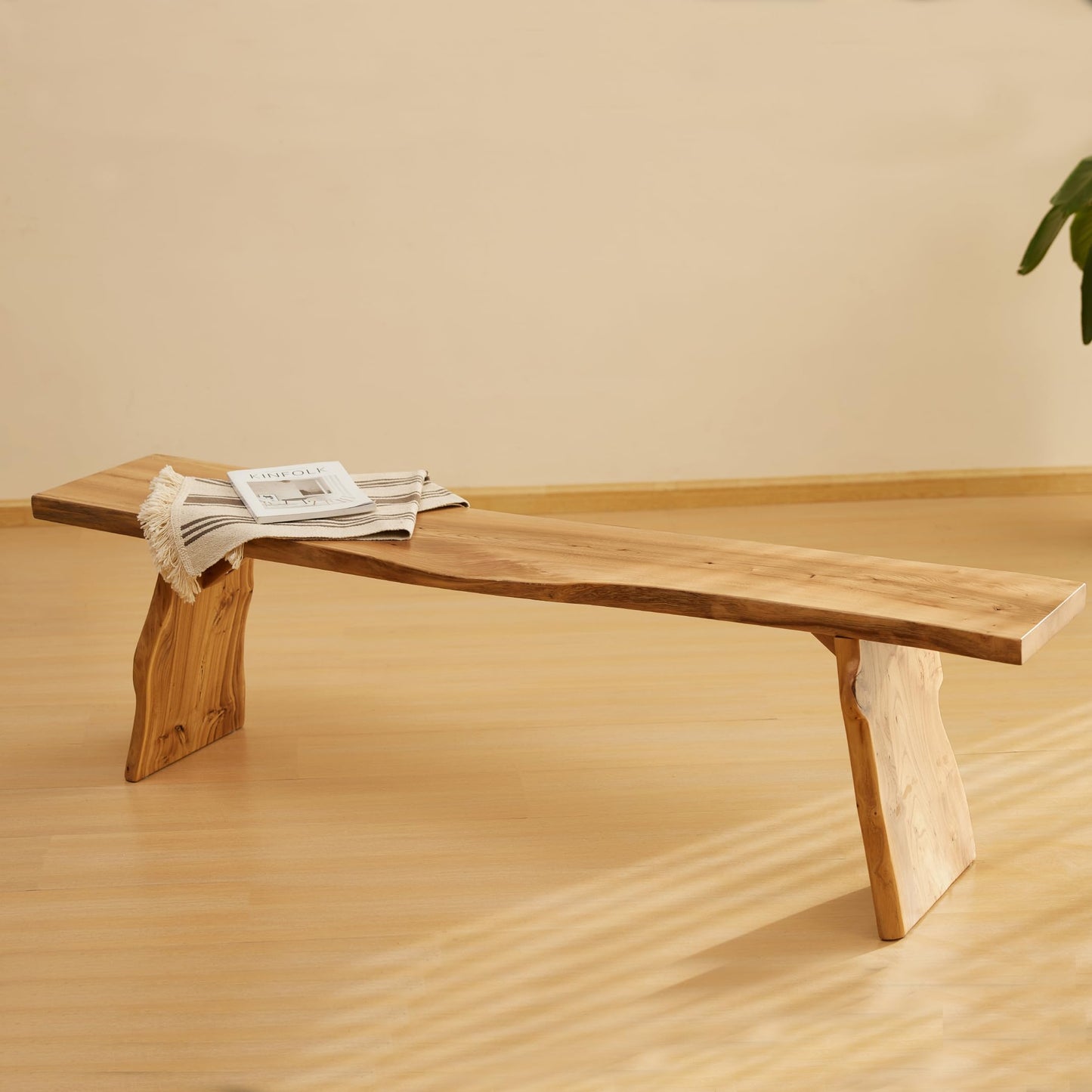K KELBEL 63” Wooden Dining Bench,Entryway Bench,Solid Natural Edge,End of Bed,Kitchen Table Benches,Entryway Benches for Rustic Home Décor Furniture