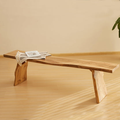 K KELBEL 63” Wooden Dining Bench,Entryway Bench,Solid Natural Edge,End of Bed,Kitchen Table Benches,Entryway Benches for Rustic Home Décor Furniture