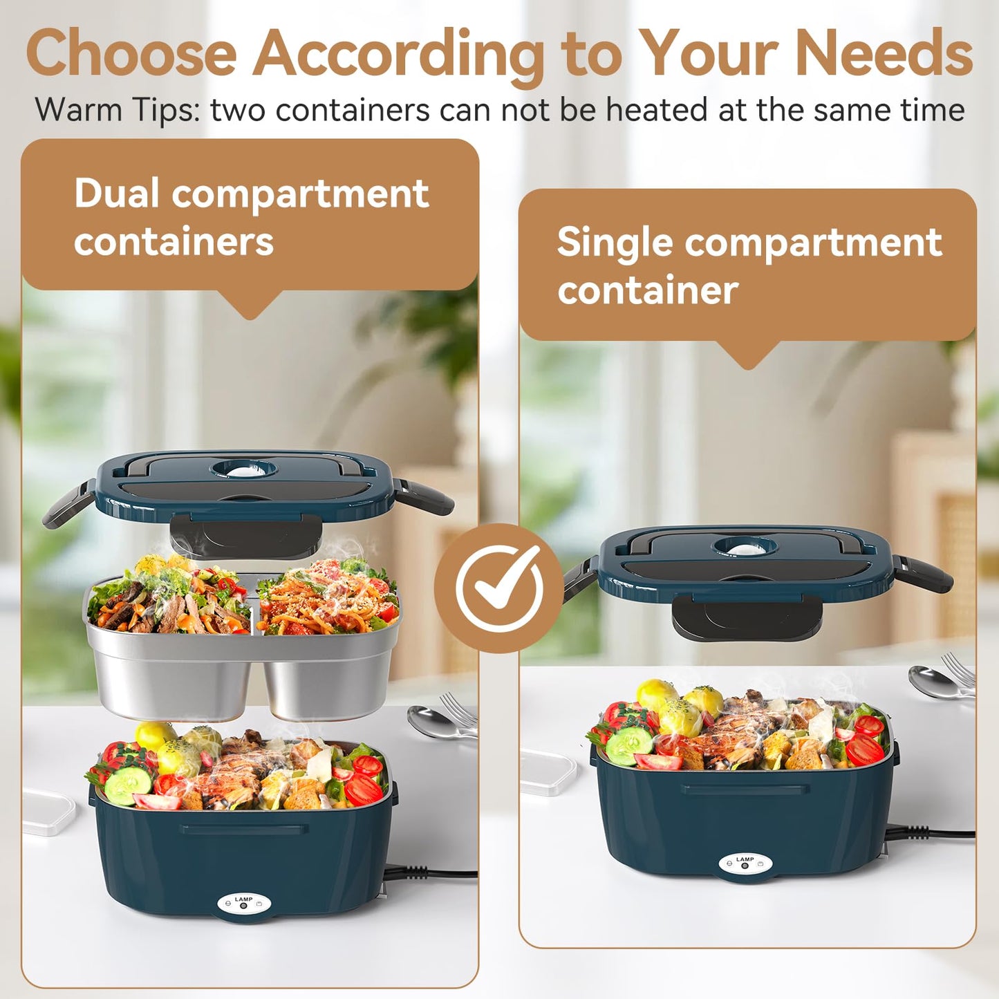 Vingud Electric Lunch Box for Adults, Heated Lunch Box for Men Women with Dual 1.5L SS Containers, Portable 80W Food Warmer for Car/Truck, Lonchera Eléctrica Portátil Christmas White Elephant Gift