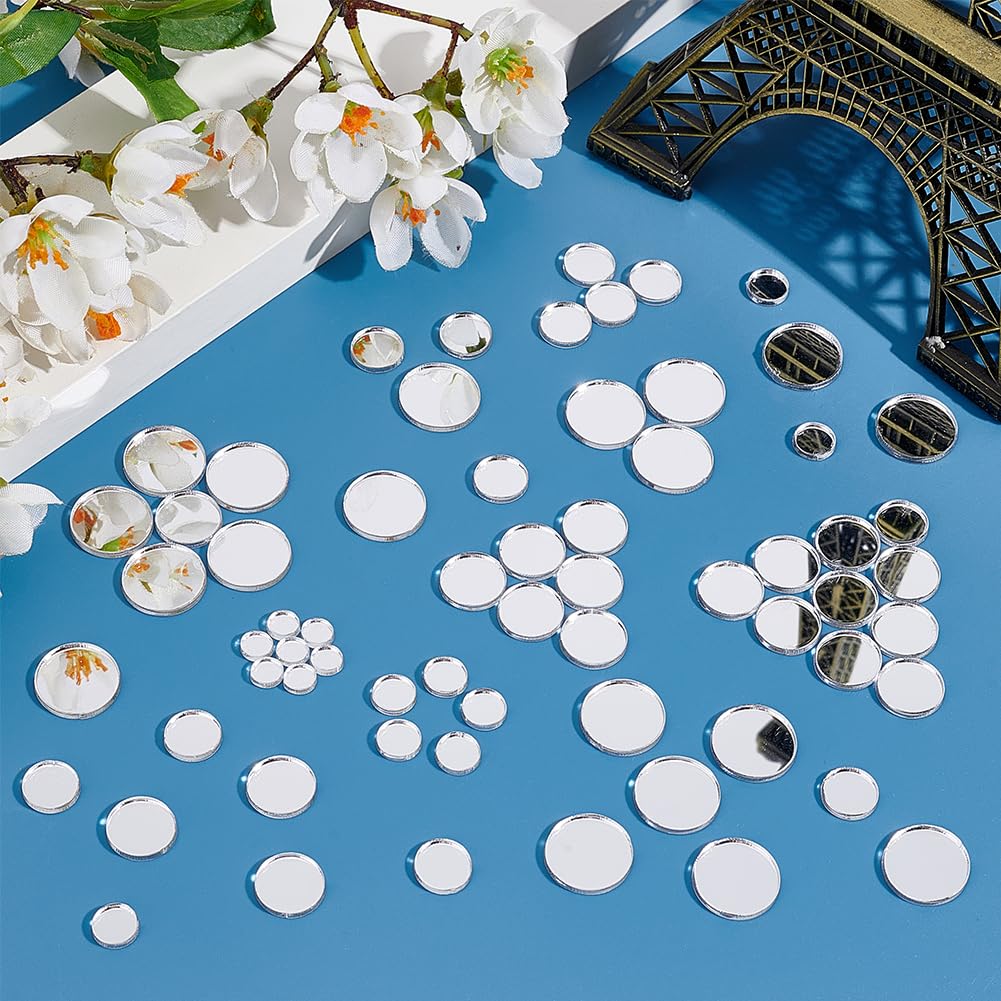 PH PandaHall 250pcs 5 Size Mirror Tiles Mini Acrylic Round Mirror Circle Craft Tiles for Home Decoration Jewelry Making DIY Projects Supplies 5.5/7.5/9.5/11.5/14.5mm