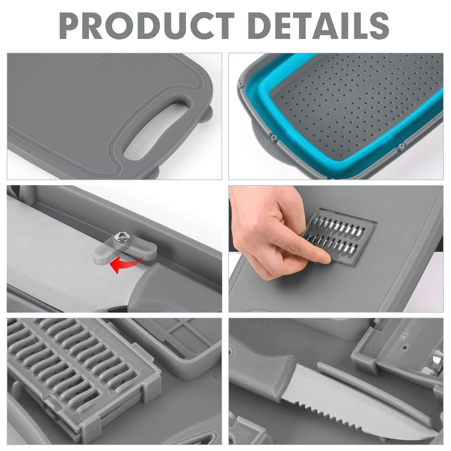 Camping Cutting Board, HI NINGER Collapsible Chopping Board with Colander, 9-In-1 Multi Chopping Board Kitchen Vegetable Washing Basket for Camper,Camping Gifts Camping Accessories for RV Campers