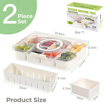 LUXEAR 2Pack 8-Compartment Snackle Box - Airtight Leakproof Divided Food Tray with Lid & Handle, BPA-Free Dishwasher Safe for Picnic, Fridge, Travel, Party, Ideal for Charcuterie & Food Storage