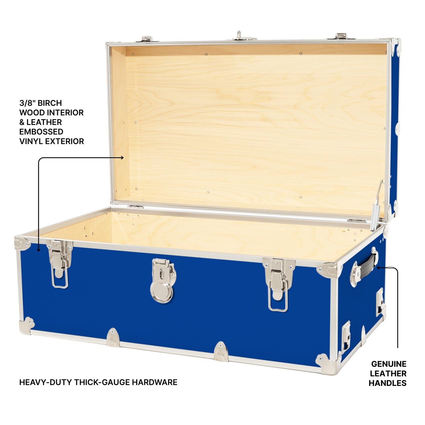 Rhino Trunk & Case Classic Camp & College Trunk with Wheels. 30"x17"x13", 1500+ lbs Capacity - Many Colors, Soft-Close Lid. Strong, USA Made Summer Camp Footlocker and Secure Dorm Storage Chest