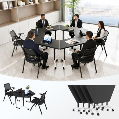 Conference Room Table, Foldable Flip Top Mobile Training Table with Wheels, 47.2 Inch Modern Rectangular Meeting Seminar Desk, Waterproof Metal Frame for Office, Classroom & Boardroom
