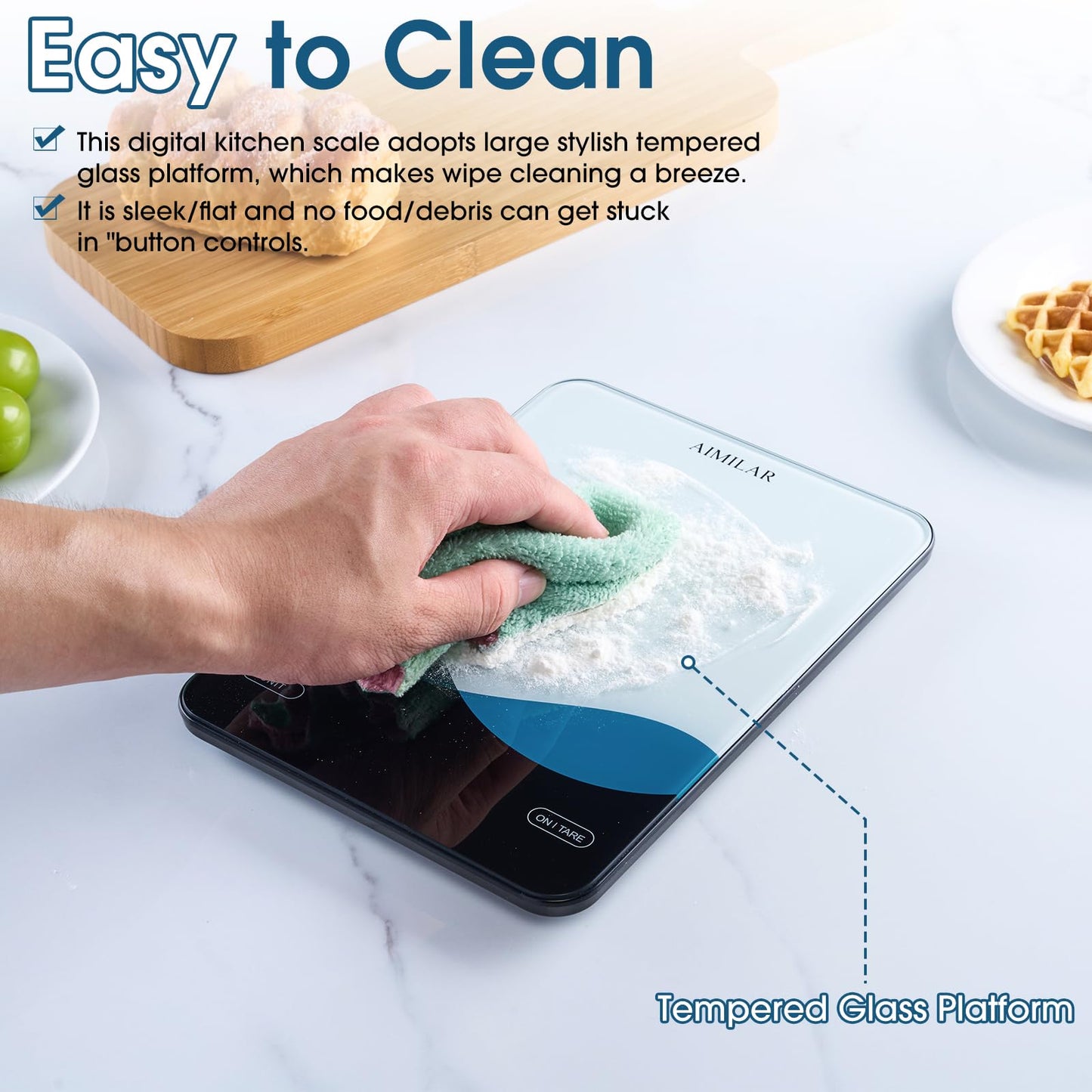AIMILAR Bluetooth Kitchen Scale 10kg/22lb - Smart Nutrition Food Scale with App Calorie & Macro Tracker, Nutritional Analysis, USB-C Rechargeable, Tempered Glass, LED Display, Tare, g/lb:oz/oz/ml